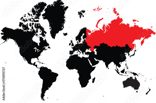 Russia on the World Map Highlighted