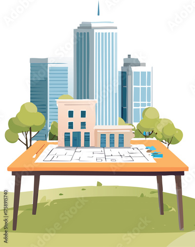 vector, town, building, city, landscape