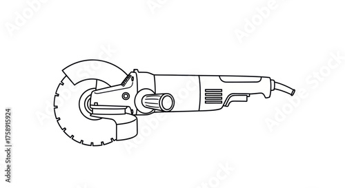 Line art illustration of an electric angle grinder power tool with cutting disc.