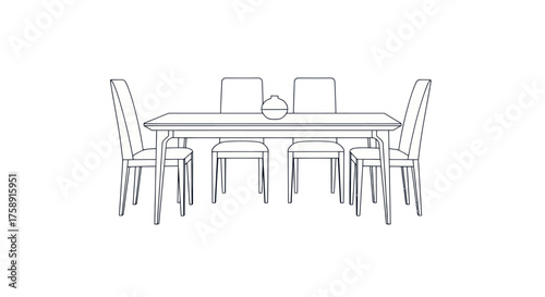 Elegant Dining Table with Six Chairs and Centerpiece.
