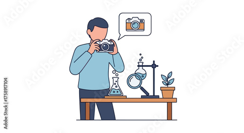 Scientist photographing laboratory experiment with camera.