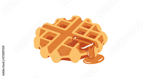 Delicious Waffle with Syrup Drizzle Golden Brown and Appetizing.