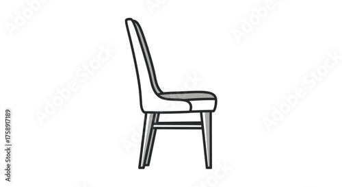 Simple Line Drawing of a Modern Dining Chair with High Backrest Side View Illustration.