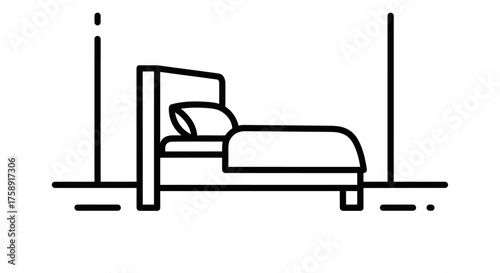 Minimalist Bed Illustration with Headboard and Pillow in Bedroom.