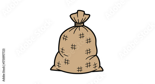 A simple illustration of a tied burlap sack filled with contents.