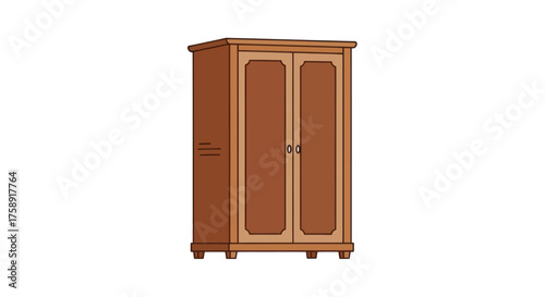 Classic Wooden Double Door Wardrobe with Decorative Panels.