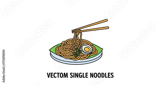 Illustration of Delicious Noodles with Chopsticks and Egg.