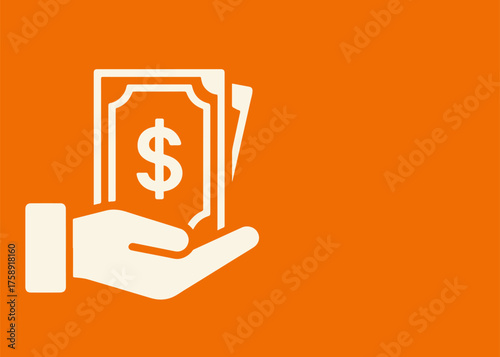 hand with money banner with empty space for text on colorful background