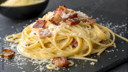 Carbonara Italian Pasta with Egg Yolk Guanciale and Pecorino Romano
