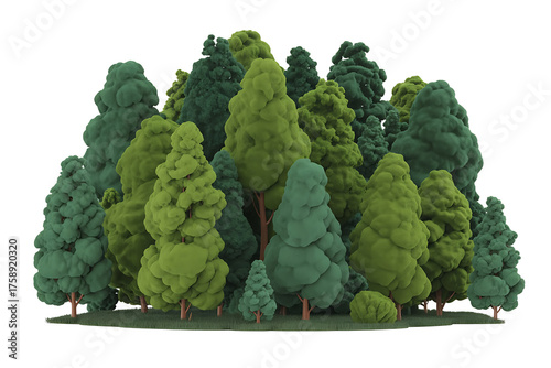 Lush green trees of various shades create a dense, vibrant, and natural forest landscape.