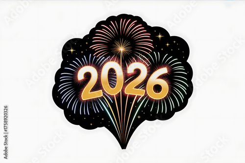 Vibrant fireworks burst around the number 2026, celebrating a new year and future aspirations.