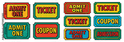 Retro Ticket Design Set – Colorful Admission, Coupon, and Event Stubs Collection