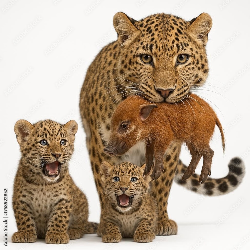 Fototapeta premium Carnivorous mother with prey and babies
