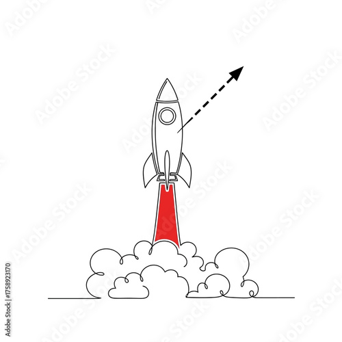 Rocket launch vector illustration startup business concept continuous line drawing design 100 char
