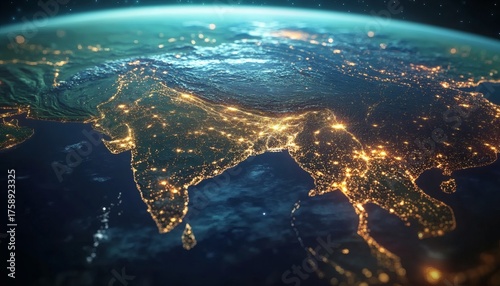 India at night: city lights illuminate the subcontinent from space