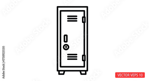 Single Metal School Locker Line Art Illustration.