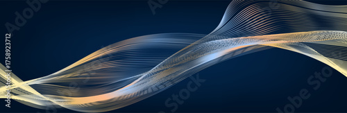 Blue abstract background featuring glowing, flowing wave lines in blue red color gradient.
Futuristic design with shiny, smooth motion, perfect for technology-inspired visuals. Vector illustration.