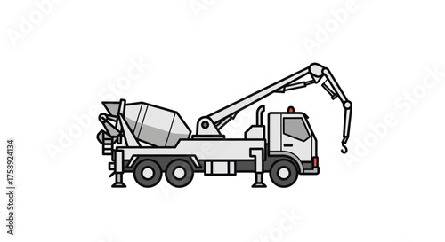 Concrete Mixer Truck with Extended Boom for Construction Projects.