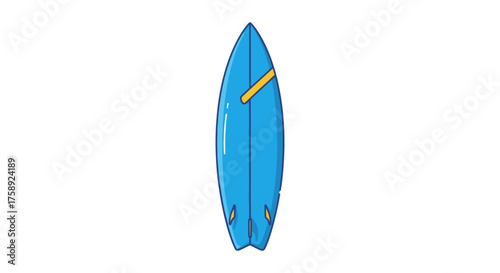 Blue Surfboard with Yellow Stripe for Water Sports.
