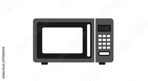 Modern gray microwave oven with digital display and control panel.