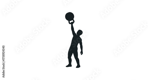 Strong Man Silhouette Lifting Kettlebell Overhead.