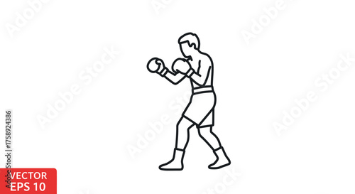 Line Art Illustration of a Boxer in Fighting Stance.