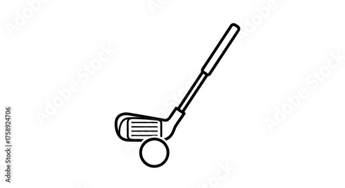 Simple Black Outline Golf Club and Ball Graphic.