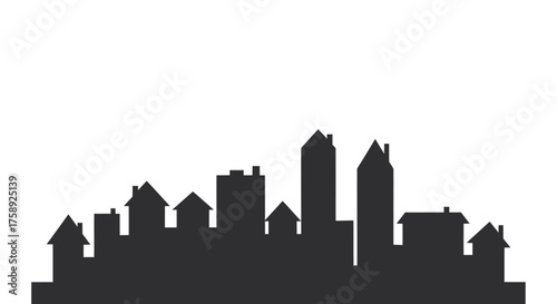 Silhouette of a diverse urban cityscape with varied building heights.