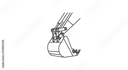 Detailed Black and White Illustration of Excavator Bucket.