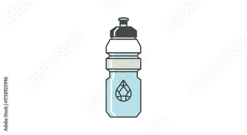 Illustrated Blue Water Bottle with Black Cap and Water Drop.