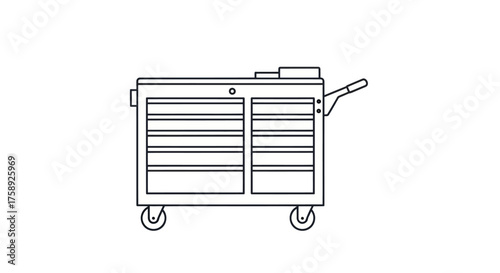 Rolling Metal Tool Chest with Drawers and Handle.
