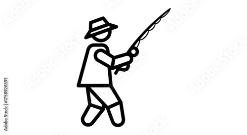 Stylized Icon of a Fisherman Casting a Fishing Rod.