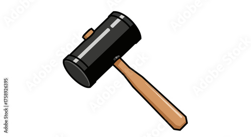 Black rubber mallet with wooden handle a tool for striking.