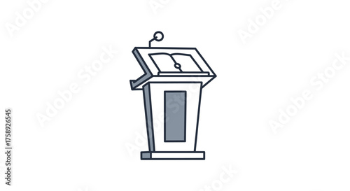 Simple Illustrated Podium with Microphone and Open Book.