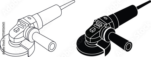 Print Angle Grinder Silhouette Vector Illustration – Industrial Power Tool Design for Construction and Workshop Use