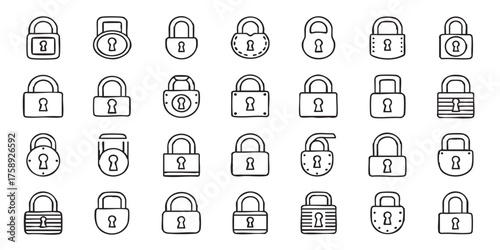 Set of padlock security lock outline icons vector
