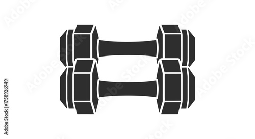 Two black hexagonal dumbbells stacked for weight training.