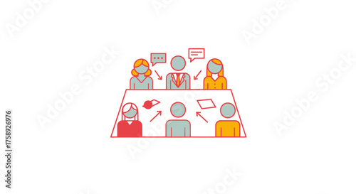 Stylized Business Meeting Illustration with People Discussing at Table.