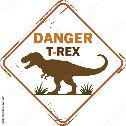 Print Danger T-Rex Sign Vector Illustration