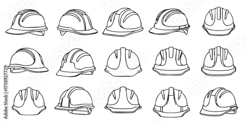 Set of construction hard hat outline icons vector
