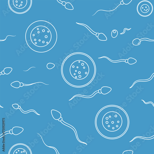 A detailed illustration of sperm cells swimming towards an ovum.