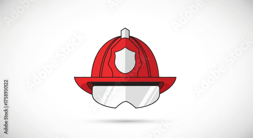 Red firefighter helmet with protective visor and shield emblem.