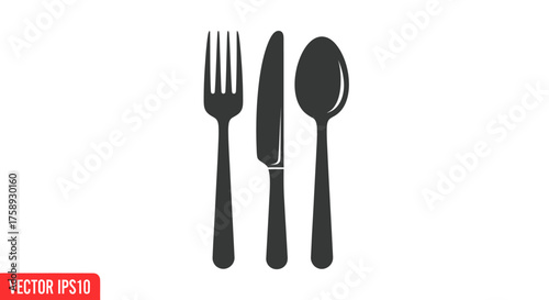 Silhouette of Elegant Fork Knife and Spoon Cutlery Set.