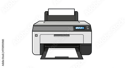 Modern Office Printer with Paper Loaded for Printing.