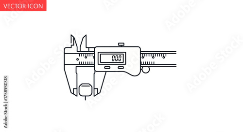 Digital Caliper Measuring Tool Outline Illustration.