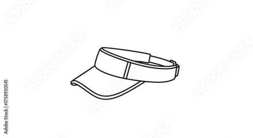 Simple black and white line art illustration of a sports sun visor cap.