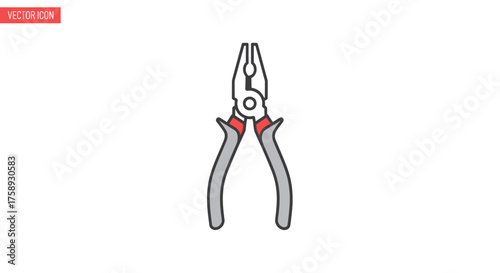 Gray and Red Pliers Tool Illustration with Black Outline.