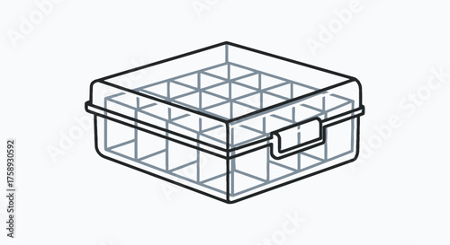 Clear plastic ammunition storage box with multiple compartments.