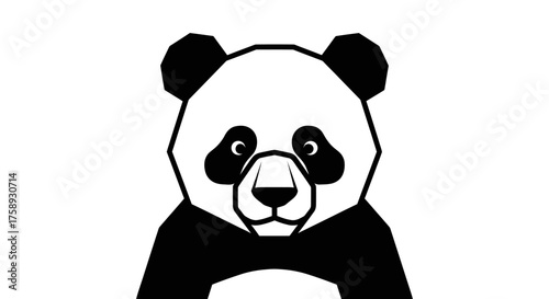 Stylized Geometric Black and White Panda Head Illustration.