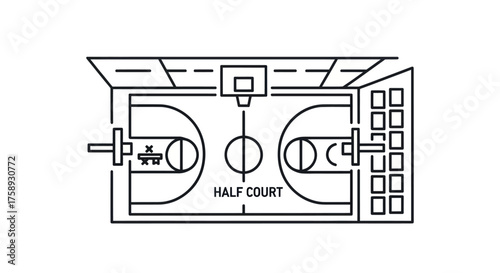 Overhead View of a Basketball Half Court Diagram.